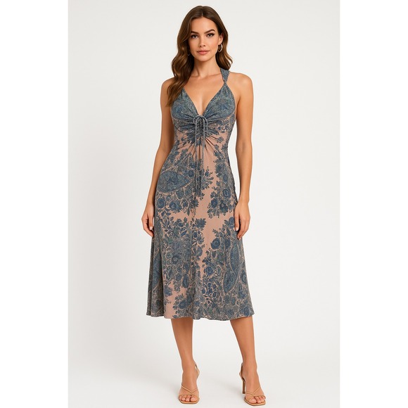 Plenty by Tracy Reese Dresses & Skirts - Plenty Dress Womens 4 Blue Pink Silk Chiffon Floral Paisley Ruched Timeless Midi